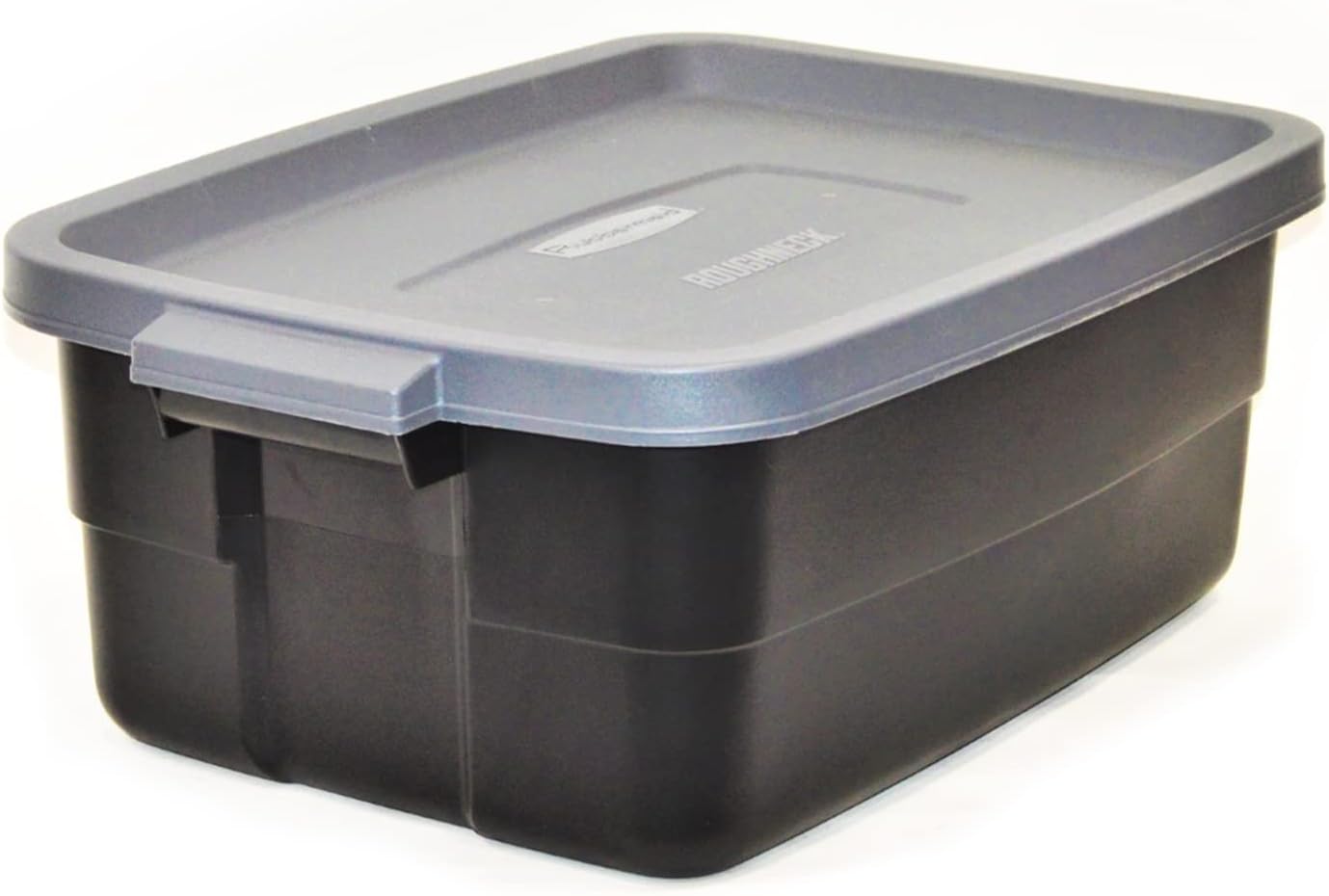 Rubbermaid 6-Pack Totes for Storage with Lids, Heavy Duty Plastic Storage Bins with Lids, Black Gray, 10 GAL - Stackable for Garage, Attic, Camping (10 GAL - 6 Pack Solid Black and Grey)
