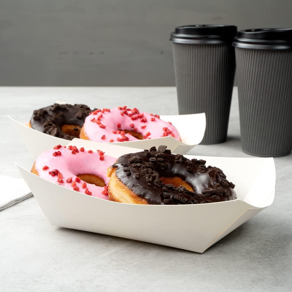 Restaurantware Bio Tek 1 Pound Food Boats 200 Disposable Paper Food Trays - Heavy-Duty Greaseproof White Paper Food Boats For Snacks Appetizers Or Treats Use At Parties Or Carnivals