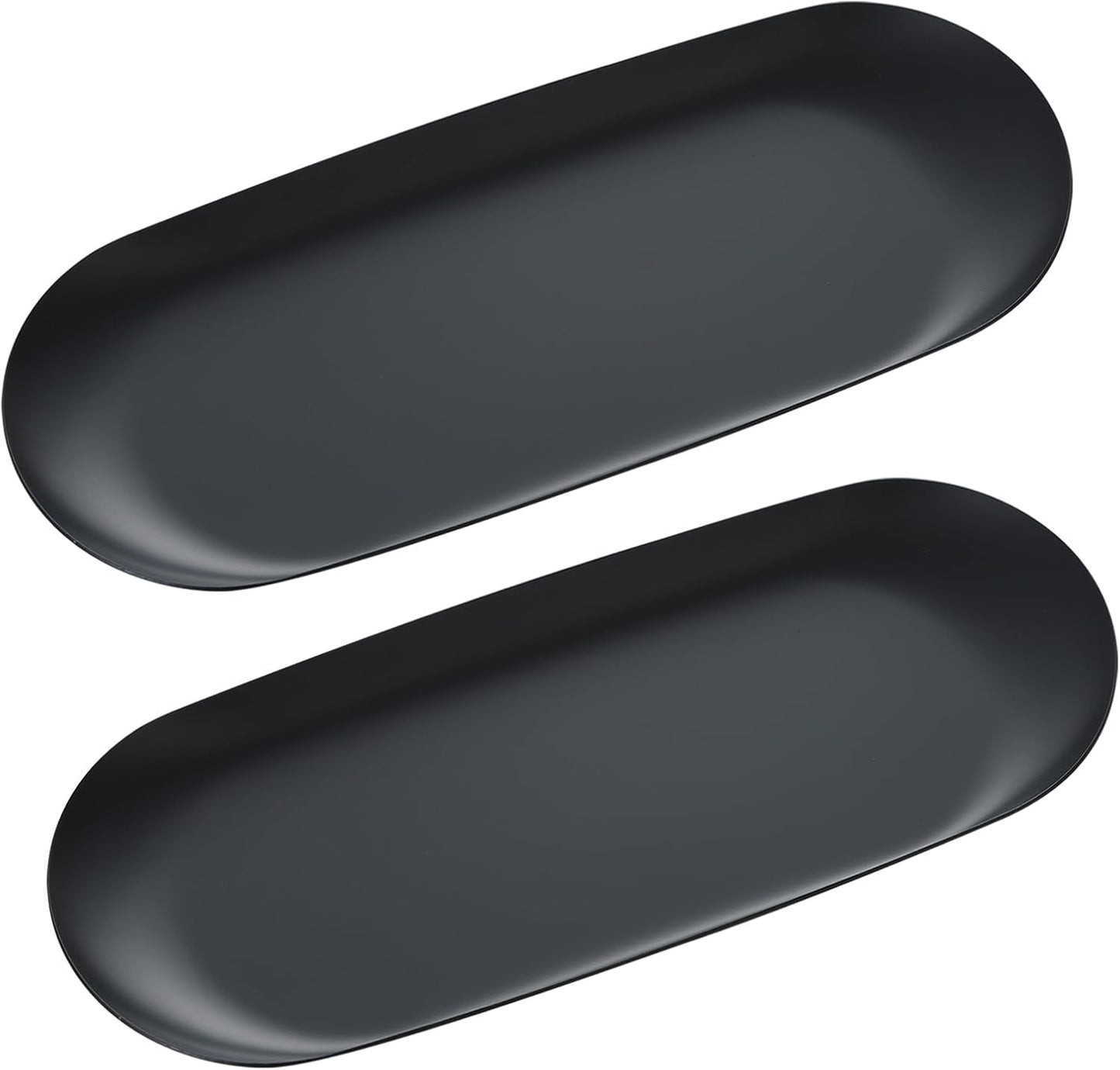IBWell 2 pcs Black Decorative Serving Tray for Bathroom, 7" Long Small Jewelry Bowl Dish