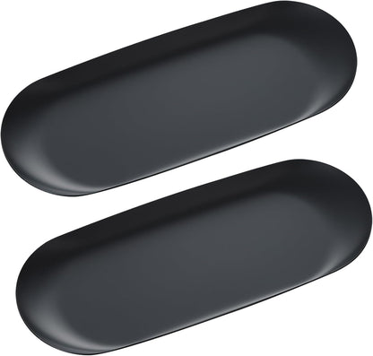 IBWell 2 pcs Black Decorative Serving Tray for Bathroom, 7" Long Small Jewelry Bowl Dish