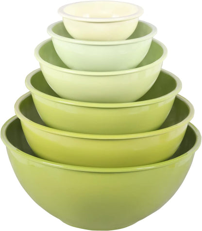 Melamine Mixing Bowls with Lids - 12 Piece Nesting Bowls Set 6 Bowls and 6 Lids, Mixing Bowl Set (Green Ombre)