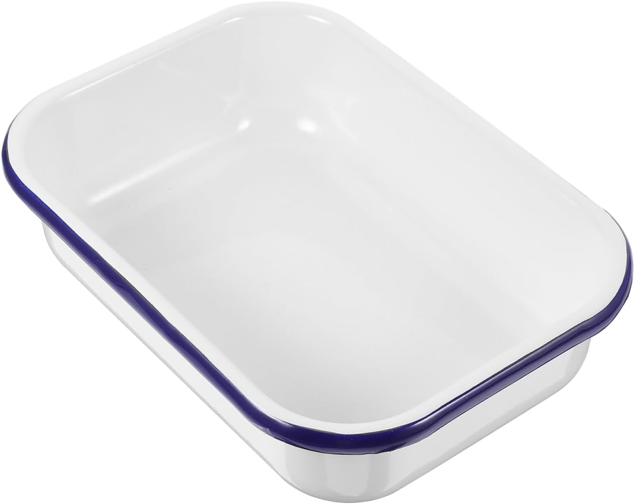 PRETYZOOM Enamel Baking Pan Small Enameled Bakeware Tray for Bread and Food Storage 8.66X6.29X2.16 Inch Blue Rim Heat-Resistant Loaf Pan