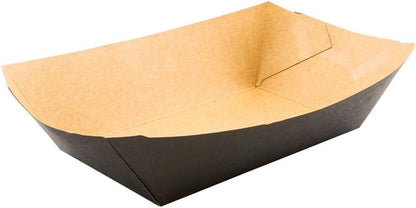 Restaurantware Bio Tek 2-pound Food Boats 50 Disposable Paper Food Trays - Heavy-Duty Greaseproof Black Paper Food Boats For Snacks Appetizers Or Treats Use At Parties Or Carnivals