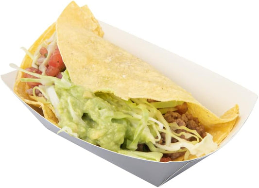 Restaurantware Bio Tek 6 Ounce Boat Paper Boats 50 Disposable #40 Food Trays - PE Lining Durable Gray Paper Food Baskets For Concession Stands Picnics or Fairs Stackable