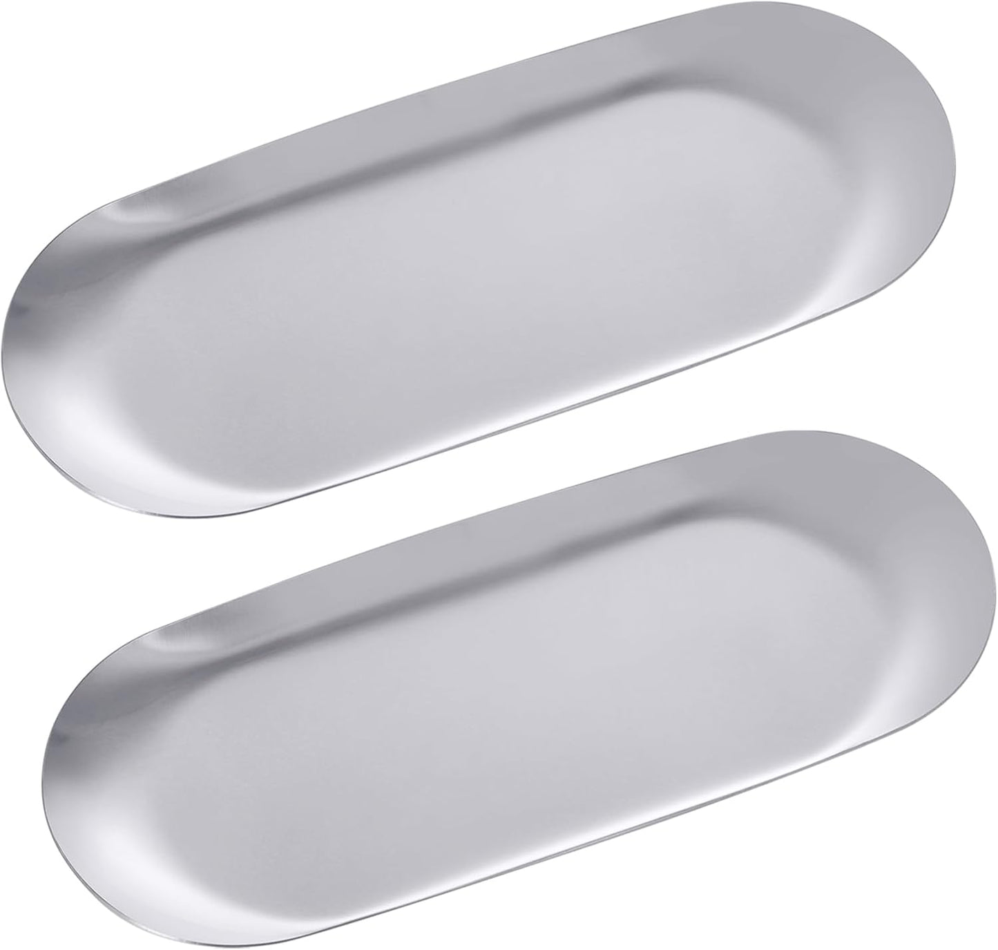 IBWell 2 pcs Silver Decorative Serving Tray for Bathroom, Small Jewelry Tray, Long Tray, Silver Jewelry Tray, Jewelry Bowl Dish Decorative Bathroom Tray – 7”