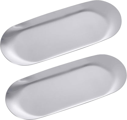 IBWell 2 pcs Silver Decorative Serving Tray for Bathroom, Small Jewelry Tray, Long Tray, Silver Jewelry Tray, Jewelry Bowl Dish Decorative Bathroom Tray – 7”