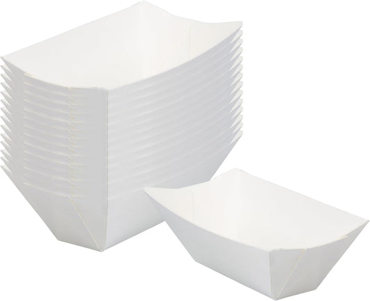 Restaurantware Bio Tek 2 Ounce Food Boats 50 Disposable Paper Food Trays - Heavy-Duty Greaseproof White Paper Boats For Snacks Appetizers Or Treats Use At Parties Or Carnivals