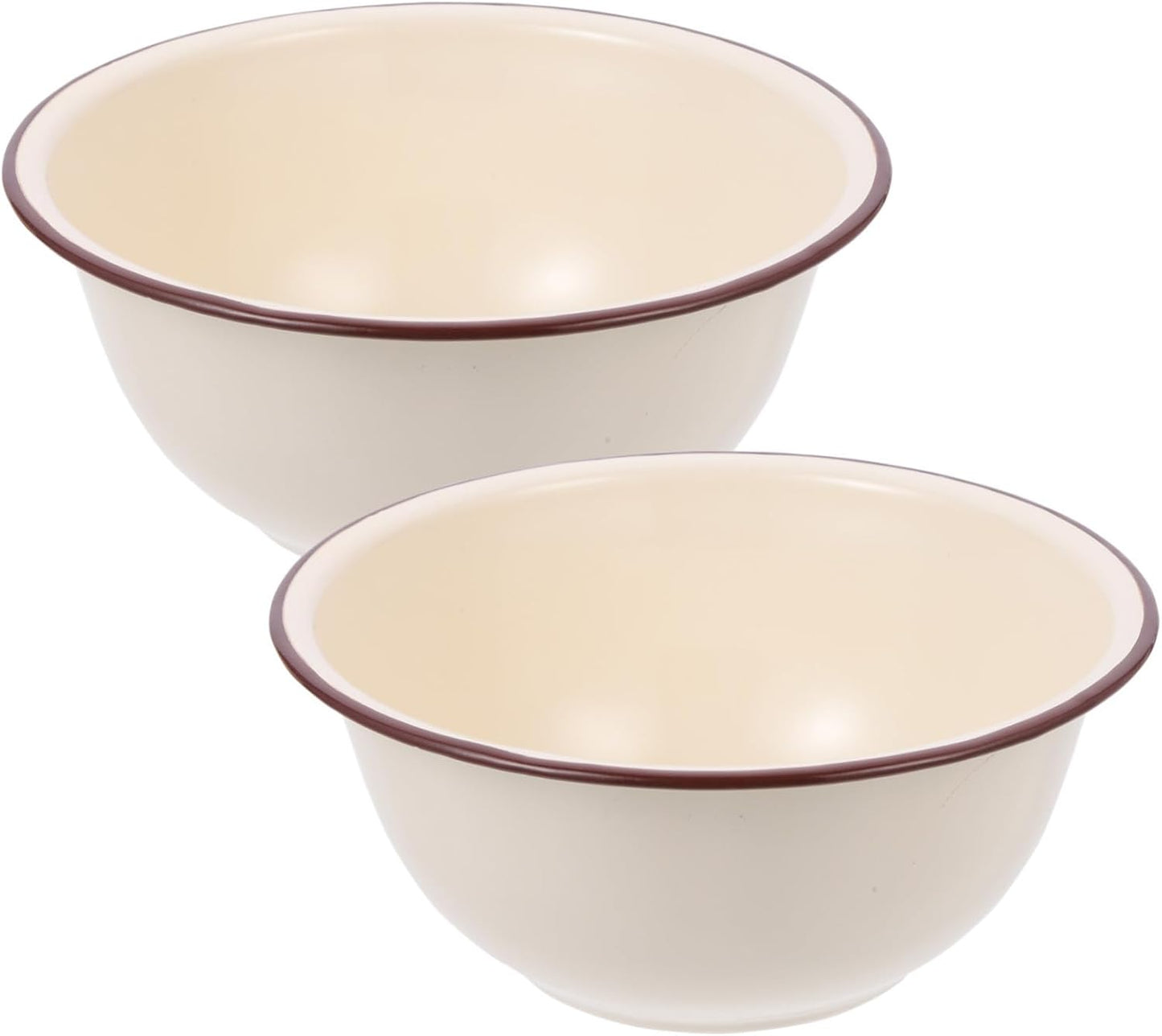 2Pcs Enamel Bowl Deep Ivory White Vintage Kitchen Basin for Food Storage Dough Kneading Soup Serving Smooth Surface Easy to Clean