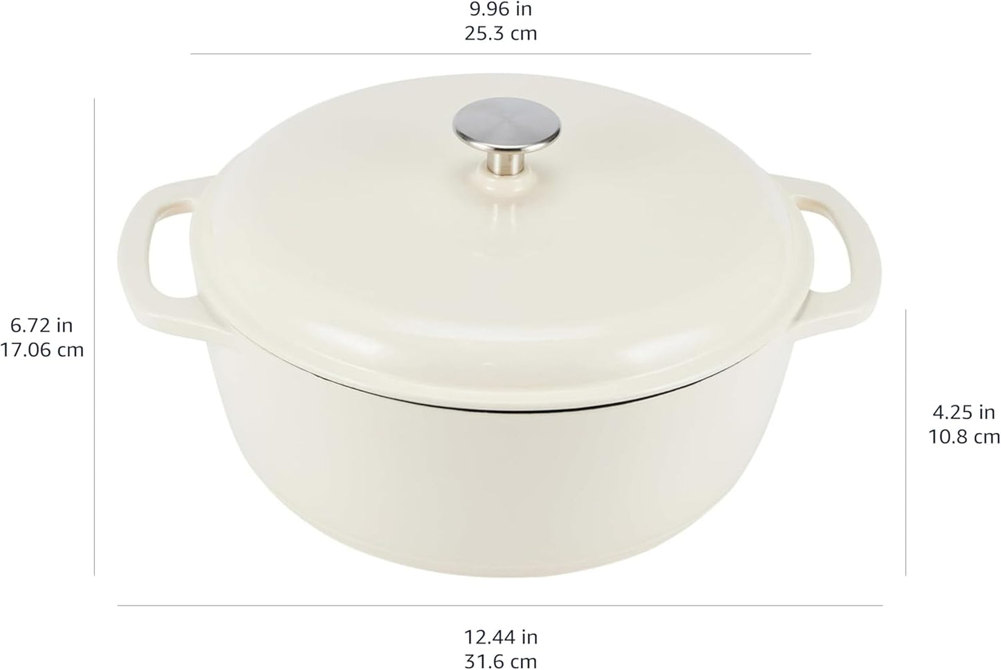 Amazon Basics Cast Iron Dutch Oven Pot with Lid, Enameled, Round, Dual Handles, Heavy-Duty, Small, 4.3-Quart, White