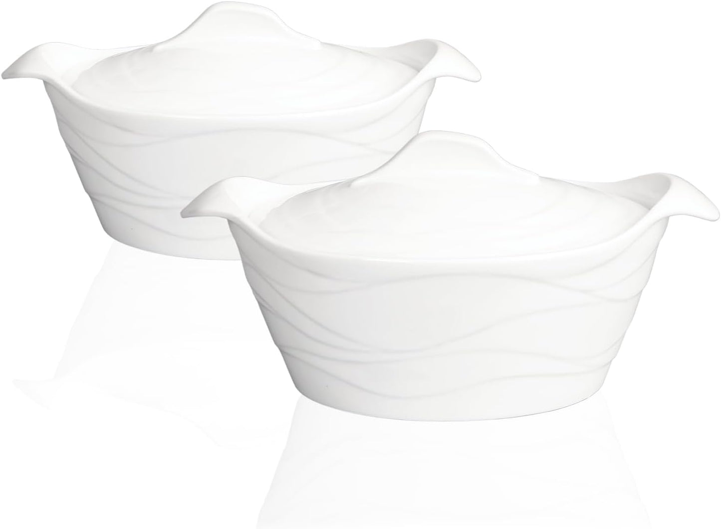 8" x 6" Ceramic Casserole Dish with Lids 31 Oz White French Soup Tureen Bakeware Set with Handle - 10 IN, Chip and Crack Resistant Baking Dish, Microwave, Dishwasher, Oven, Fridge Safe