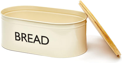 RoyalHouse Premium Metal Bread Box with Bamboo Lid (Pack of 2) Stainless Steel Large Bread Bin Storage Container And Organizer for Kitchen Countertop, Vintage Style Kitchen Decor