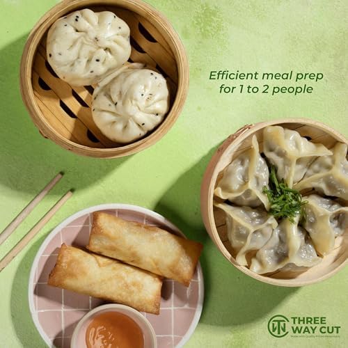 6 inch Dumpling Bamboo Steamer 2 Tier (Steel Reinforced) W/ 100PCS Liners - 2 Bamboo Steamer Basket & Lid, Dumpling Steamers For Food Cooking Steaming Bao Bun, Dim Sum Chinese Asian & Vegetables
