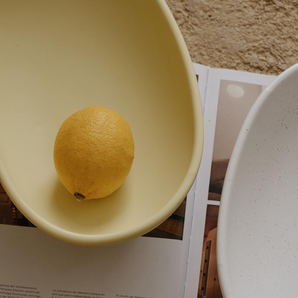 WENSHUO Three-Legs Ceramic Fruit Bowl for Kitchen Counter, Decorative Bowl for Table Décor, 10-inch Oval Large Bowls for Breads (Matte Yellow)