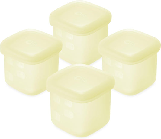 Olababy Clear Sense Silicone Storage Containers 4pk for Baby Food, Snacks, Formula, Puree, Sauce & More | Micro Plastic & BPA-Free | Daycare Essentials for Toddlers and Kids (Lemon, 4 oz / 120 ml)