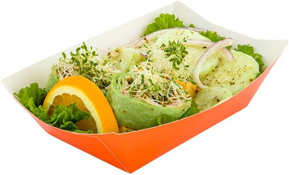 Restaurantware Bio Tek 1 Pound Food Boats 200 Disposable Paper Food Trays - Heavy-Duty Greaseproof Orange Paper Food Boats For Snacks Appetizers Or Treats Use At Parties Or Carnivals