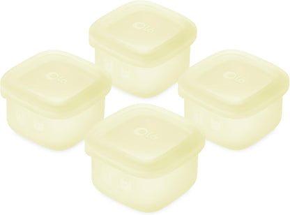 Olababy Clear Sense Silicone Storage Containers 4pk for Baby Food, Snacks, Formula, Puree, Sauce & More | Micro Plastic & BPA-Free | Daycare Essentials for Toddlers and Kids (Lemon, 2 oz / 60 ml)