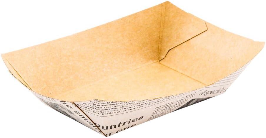 Restaurantware Bio Tek 4 Ounce Paper Boats 50 Disposable #25 Food Trays - PE Lining Durable Blue And White Striped Paper Food Baskets For Concession Stands Picnics or Fairs Stackable