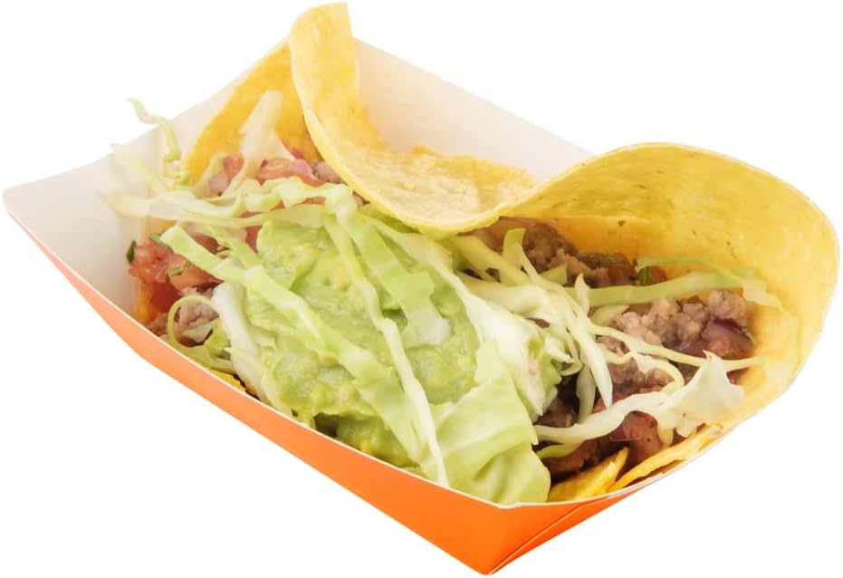 Restaurantware Bio Tek 6 Ounce Boat Paper Boats 50 Disposable #40 Food Trays - PE Lining Durable Tangerine Paper Food Baskets For Concession Stands Picnics or Fairs Stackable