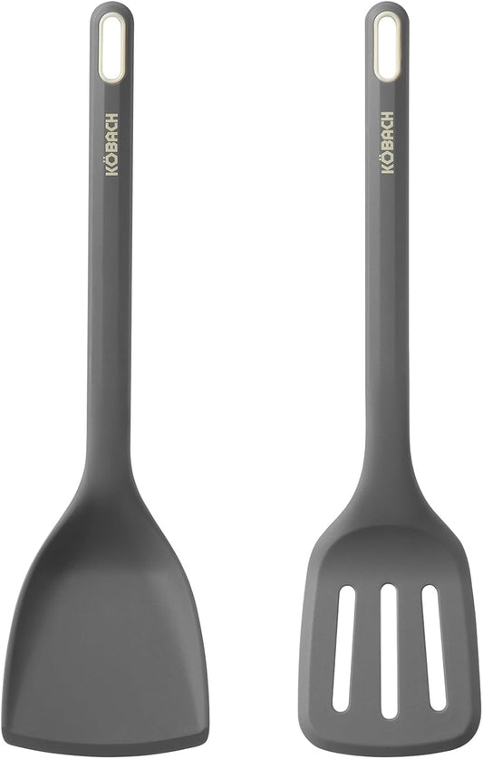 2 Pack Silicone Spatula, Heat Resistant 600°F Silicone Spatulas Set,Turner & Slotted Spatula for Non Stick Frying Pan, Food Grade Kitchen Utensils set for Flipping, Stir-Fry, Cooking & Baking