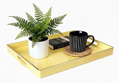 Zosenley Decorative Tray, Rectangular Plastic Tray with Handles, Modern Vanity Tray and Serving Tray for Bathroom, Kitchen, Ottoman and Coffee Table, 15.6” x 10.2” (Light Yellow)