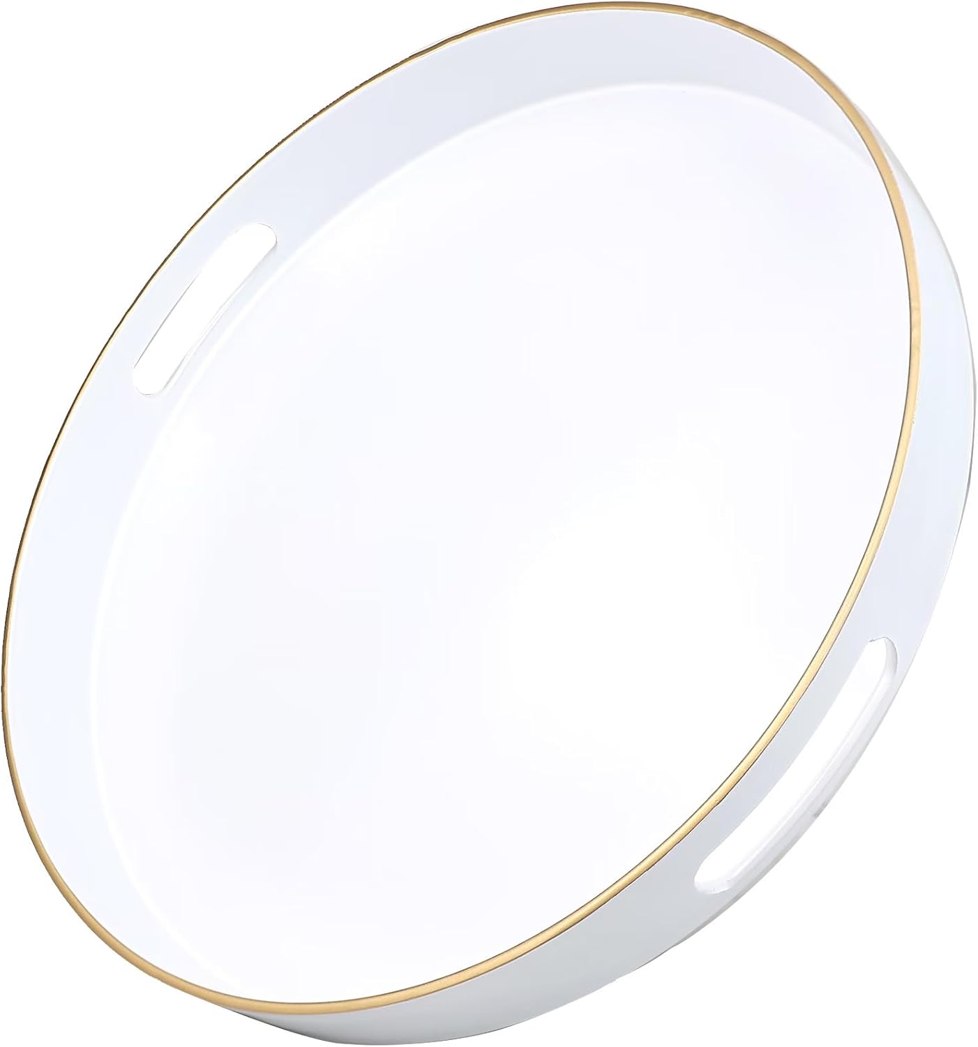White Round Decorative Tray with Handles, 13" Versatile Serving Tray for Coffee Table, Ottoman, Ideal for Serving, Displaying, Organizing