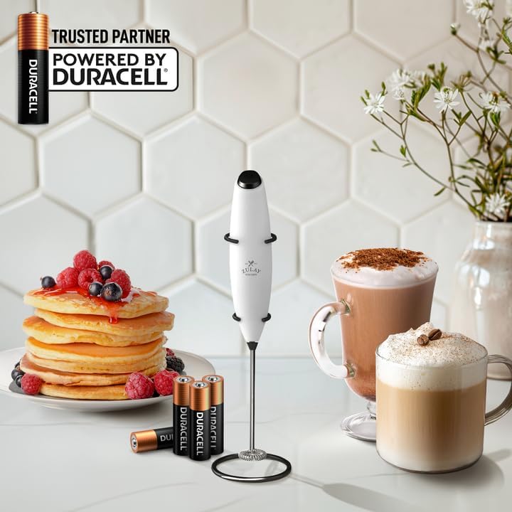 Zulay Kitchen Powerful Milk Frother Wand With 4 AA Duracell Batteries - Ultra Fast Handheld Drink Mixer - Electric Whisk Foam Maker for Coffee, Lattes, Cappuccino, Matcha & Creamer