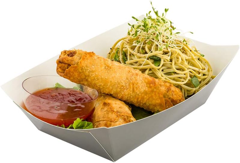 Restaurantware Bio Tek 1 Pound Food Boats 50 Disposable Paper Food Trays - Heavy-Duty Greaseproof Gray Paper Food Boats For Snacks Appetizers Or Treats Use At Parties Or Carnivals