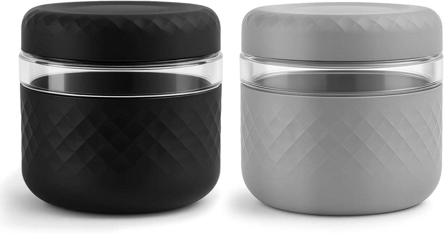 24 oz Glass Lunch Bowl Containers with Lids 2 Pack | Leak & Spill Proof, BPA-Free, Microwave & Dishwasher Safe | Airtight Meal Prep & Food Storage Jar for Lunch, Salad, Soup, Oats, Stew, Yogurt