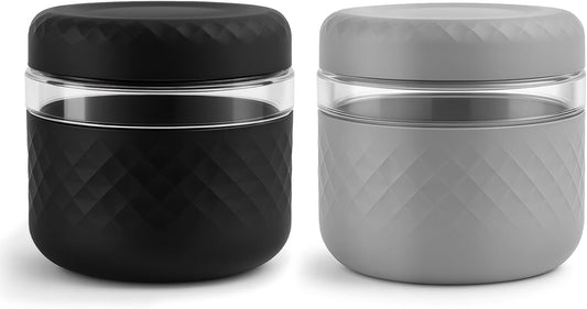24 oz Glass Lunch Bowl Containers with Lids 2 Pack | Leak & Spill Proof, BPA-Free, Microwave & Dishwasher Safe | Airtight Meal Prep & Food Storage Jar for Lunch, Salad, Soup, Oats, Stew, Yogurt