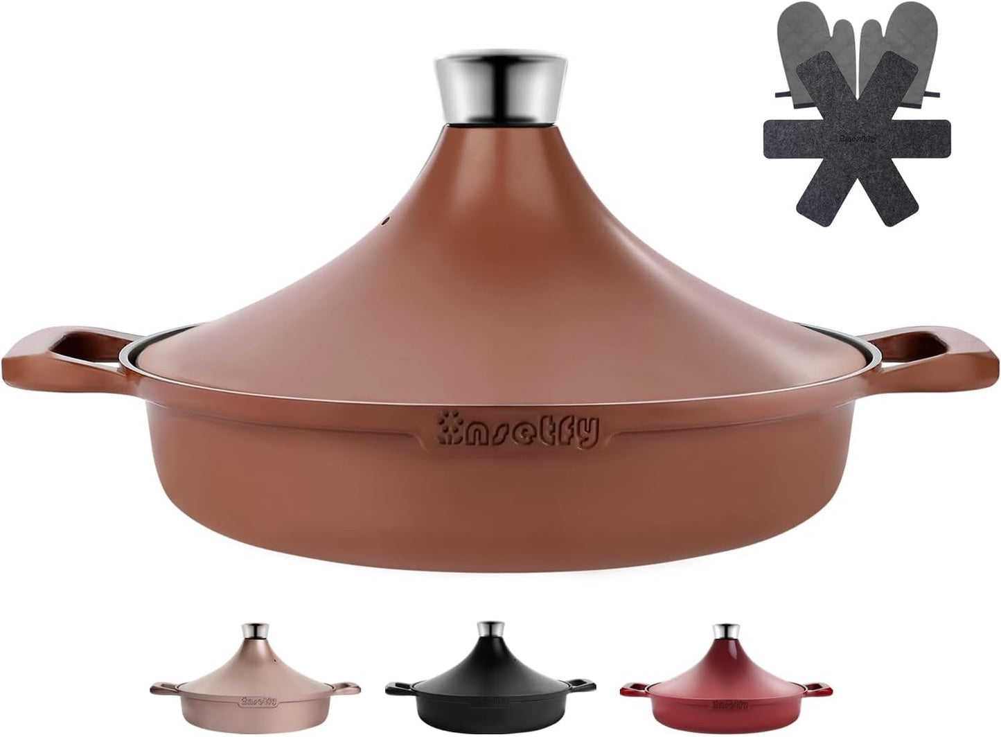 Non-Stick Frying Pan/Skillet 11", 3QT Tagine Pan,Cast Aluminum Pans with Lid, Stove/Oven-to-Table Cookware, Dishwasher Safe& Compatible with All Stovetops（Terracotta）