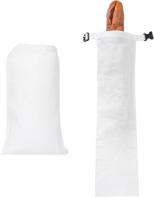 2 Pack 100% Linen Bread Bags for Homemade Bread Sourdough 13 x 19.6 Inch Reusable Bread Storage Bag 7.8 x 28.7 Inch for large Baguette (White)