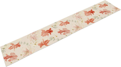 Chinese Goldfish Lotus Table Runner, Asian Oriental Line Art Ink Painting Traditional Culture Table Runner for Home Party Living Room Dinner Kitchen Set, 13x70 Inch
