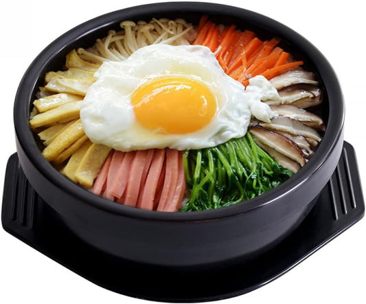 Korean Earthenware Clay Hot Pot Cooking Stone Bowl Casserole with Tray Sizzling Pot for Bibimbap and Soup-1100ML