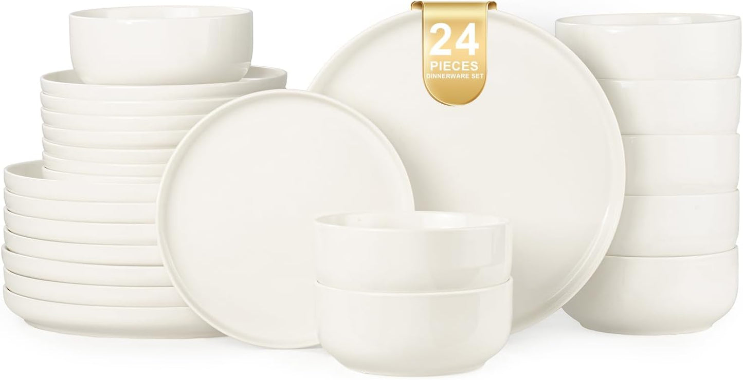 EWFEN Plates and Bowls Sets, 24 Pieces Stoneware Dinnerware Set for 8, Ceramic Dishware Dishes Set, Scratch Resistant Dishes Set, Dishwasher & Microwave Safe