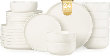 EWFEN Plates and Bowls Sets, 24 Pieces Stoneware Dinnerware Set for 8, Ceramic Dishware Dishes Set, Scratch Resistant Dishes Set, Dishwasher & Microwave Safe