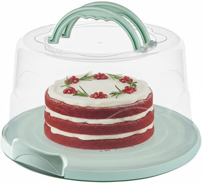 EXTRA LARGE & EXTRA STURDY Cake Carrier, Cake Stand with Lid and Foldable Handles - Multifunctional Serving Platter and Cake Plate - Cake Container with Dome and Strong Snaps 13 x 13 x 7 inch (Green)
