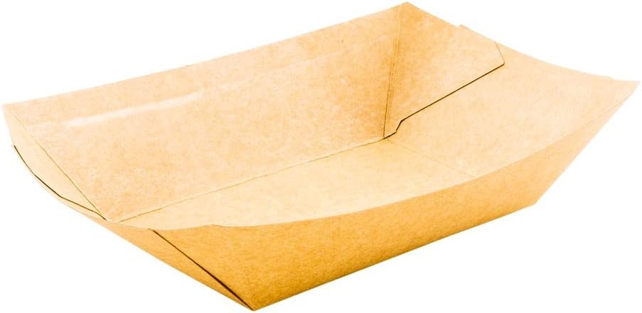 Restaurantware Bio Tek 1/2 Pound Food Boats 50 Disposable Paper Food Trays - Heavy-Duty Greaseproof Kraft Paper Food Boats For Snacks Appetizers Or Treats Use At Parties Or Carnivals