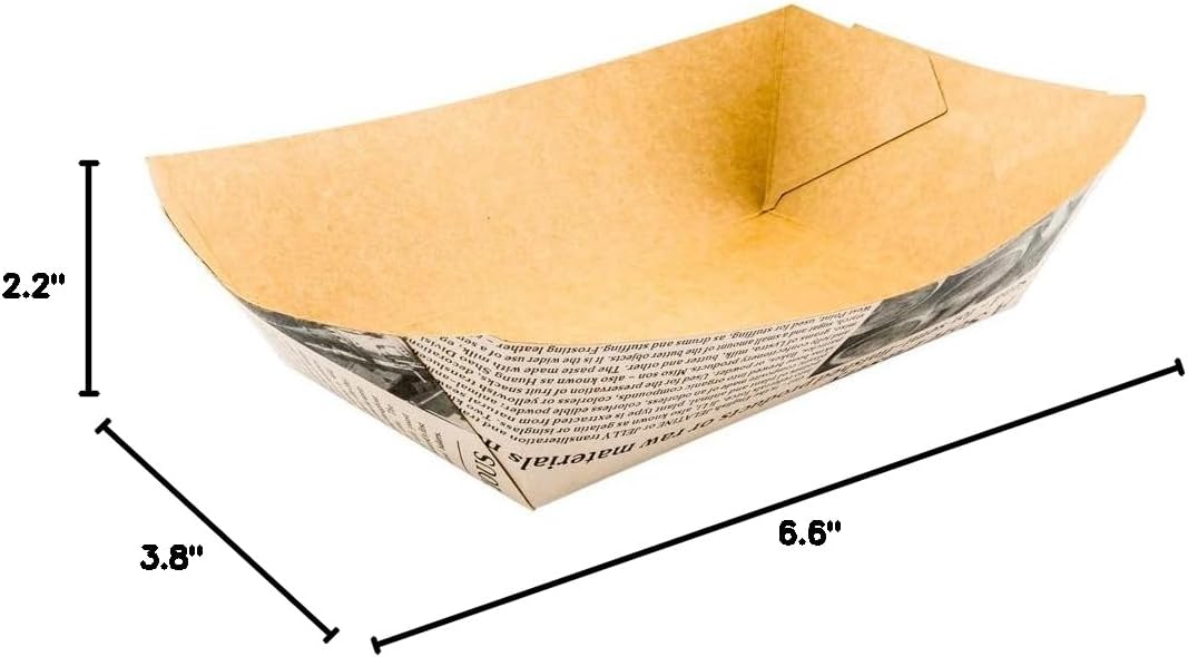 Restaurantware Bio Tek 2 Pound Food Boats 50 Disposable Paper Food Trays - Heavy-Duty Greaseproof Newsprint Paper Boats For Snacks Appetizers Or Treats Use At Parties Or Carnivals
