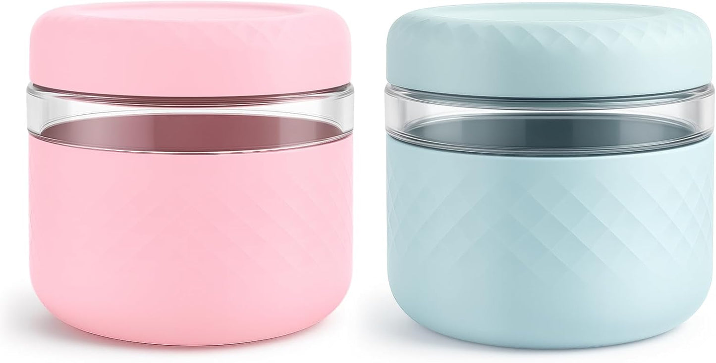 24 oz Glass Lunch Bowl Containers with Lids 2 Pack | Leak & Spill Proof, BPA-Free, Microwave & Dishwasher Safe | Airtight Meal Prep & Food Storage Jar for Lunch, Salad, Soup, Oats, Stew, Yogurt