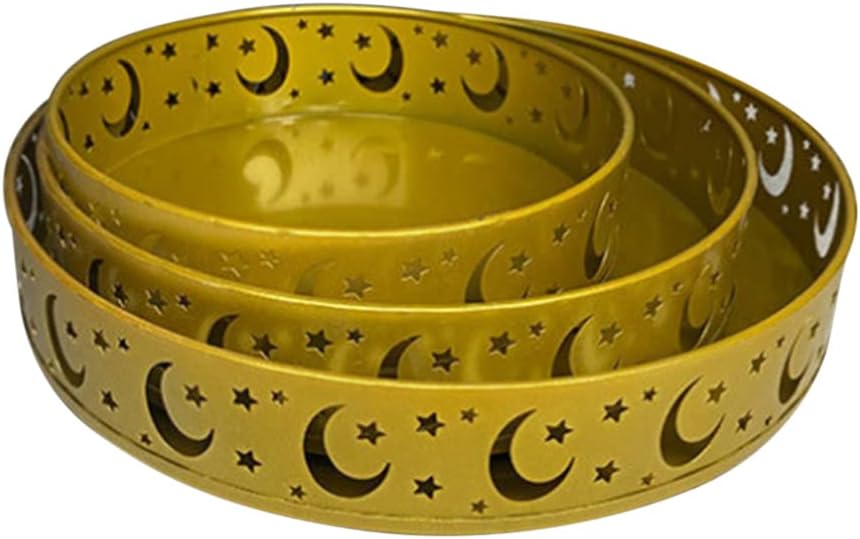 3PCS Ramadan Decoration Ramadan Trays, Ramadan Decor Metal Moon Ramadan Tray Set Eid Mubarak Plates Food Storage Containers Round Dinner Plate for Eid and Eid Al-adha Ramadan Activity Party Favor