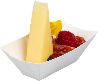 Restaurantware Bio Tek 2 Ounce Food Boats 50 Disposable Paper Food Trays - Heavy-Duty Greaseproof White Paper Boats For Snacks Appetizers Or Treats Use At Parties Or Carnivals