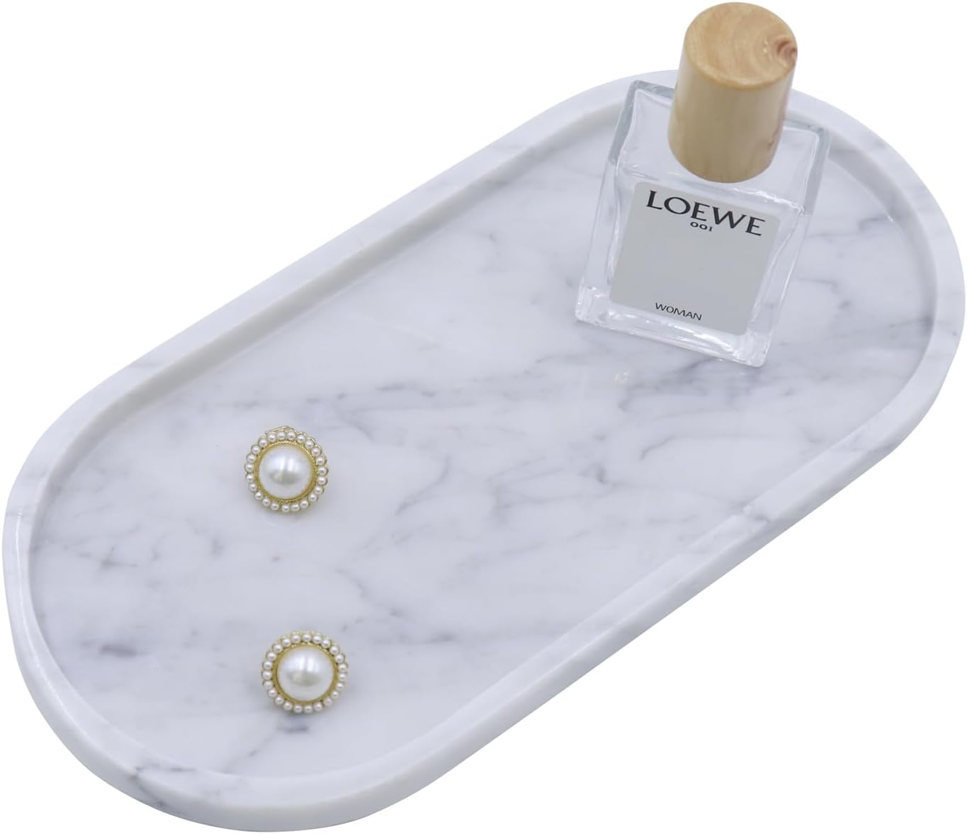 OOBOOB Oval Natural Marble Bathroom Tray for Decor Countertop, Marble Vanity Tray for Candles Perfume, Jewelry, Cosmetics, Elegant Vanity Organizer for Jewelry, Perfume