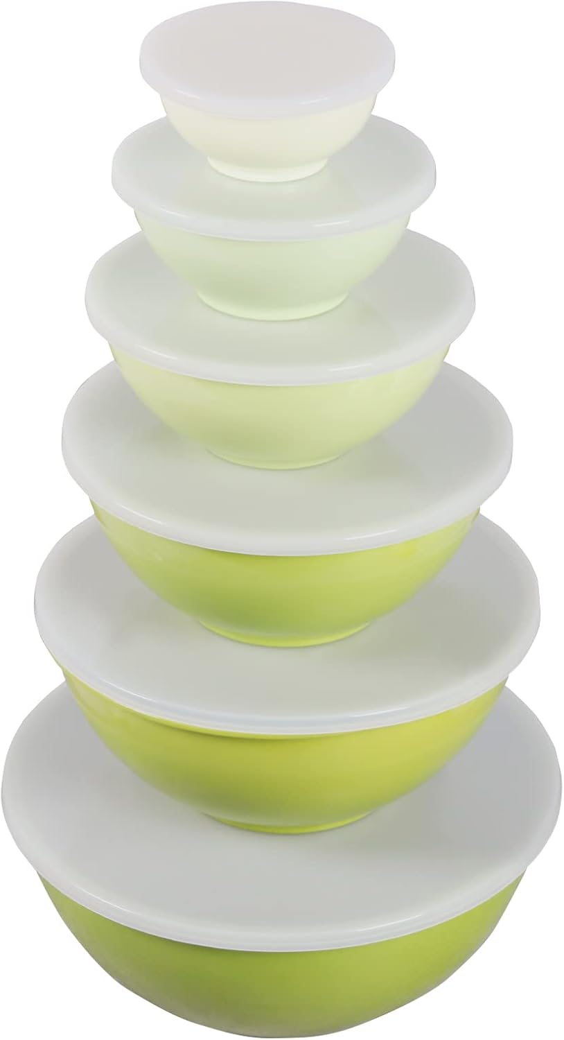 Melamine Mixing Bowls with Lids - 12 Piece Nesting Bowls Set 6 Bowls and 6 Lids, Mixing Bowl Set (Green Ombre)