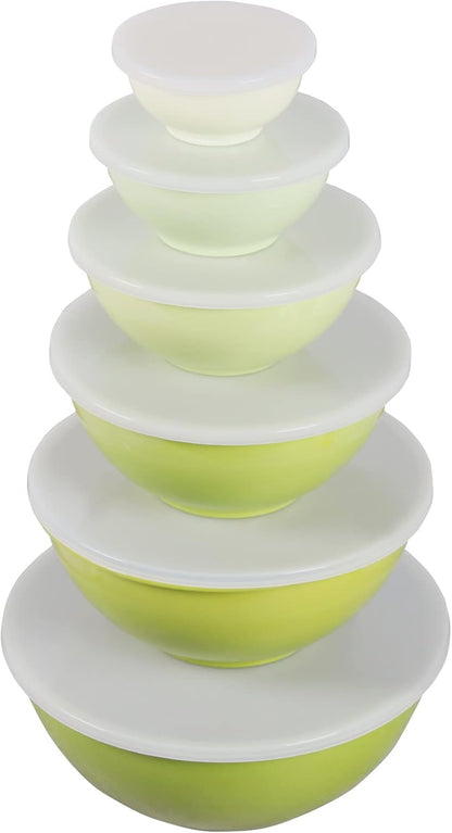 Melamine Mixing Bowls with Lids - 12 Piece Nesting Bowls Set 6 Bowls and 6 Lids, Mixing Bowl Set (Green Ombre)