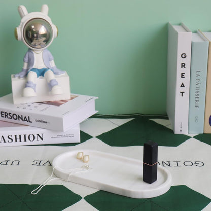 OOBOOB Oval Natural Marble Bathroom Tray for Decor Countertop, Marble Vanity Tray for Candles Perfume, Jewelry, Cosmetics, Elegant Vanity Organizer for Jewelry, Perfume (Star White, 9.84*4.72*0.7)