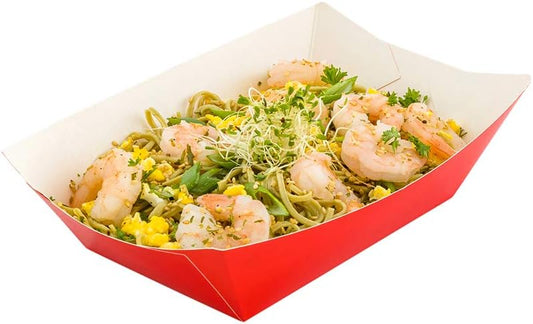 Restaurantware Bio Tek 1 Pound Food Boats 200 Disposable Paper Food Trays - Heavy-Duty Greaseproof Red Paper Food Boats For Snacks Appetizers Or Treats Use At Parties Or Carnivals