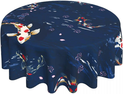 Cherry Blossom Tablecloth, Pink Traditioanal Oriental Chinese Floral Sketch Farmhouse Water Resisitant Wipeable Table Cover for Dining Kitchen Living Room Home Party Holiday Decor 60 inch Round