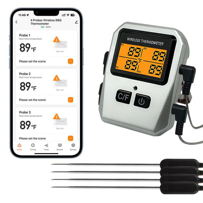 Wireless Digital Meat Thermometer,Instant Read Food Thermometer with LCD Display and 4 Stainless Probes,Advanced Electronic Thermometer Waterproof for BBQ Cooking Kitchen Outside Grill