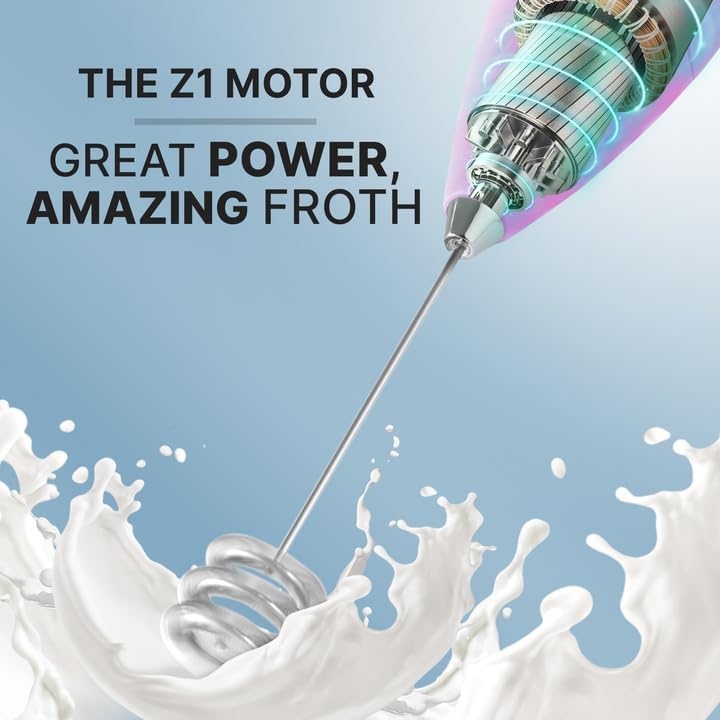 Zulay Kitchen Milk Frother with Patented Tornado Triple Whisk – Handheld Foam Maker for Coffee, Lattes, Matcha & Hot Chocolate – Rich, Creamy Froth in Seconds