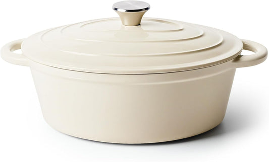 Oval Dutch Oven for Bread Baking, 4.5 Quart Non Stick Enameled Cast Iron Dutch Oven Pot with Lid, Oven Safe Oval Casserole with Lid up to 500°F for Baking, Braising, Stews, Roasting (Beige)